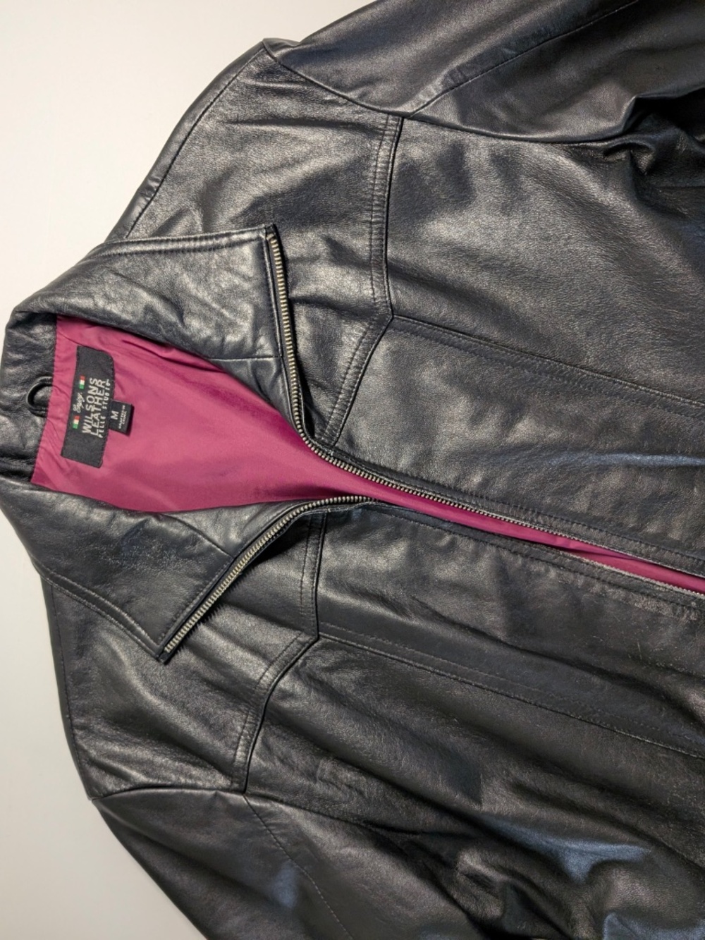 Vintage Leather Jacket Belted Size Medium Black Biker - Picture 9 of 14